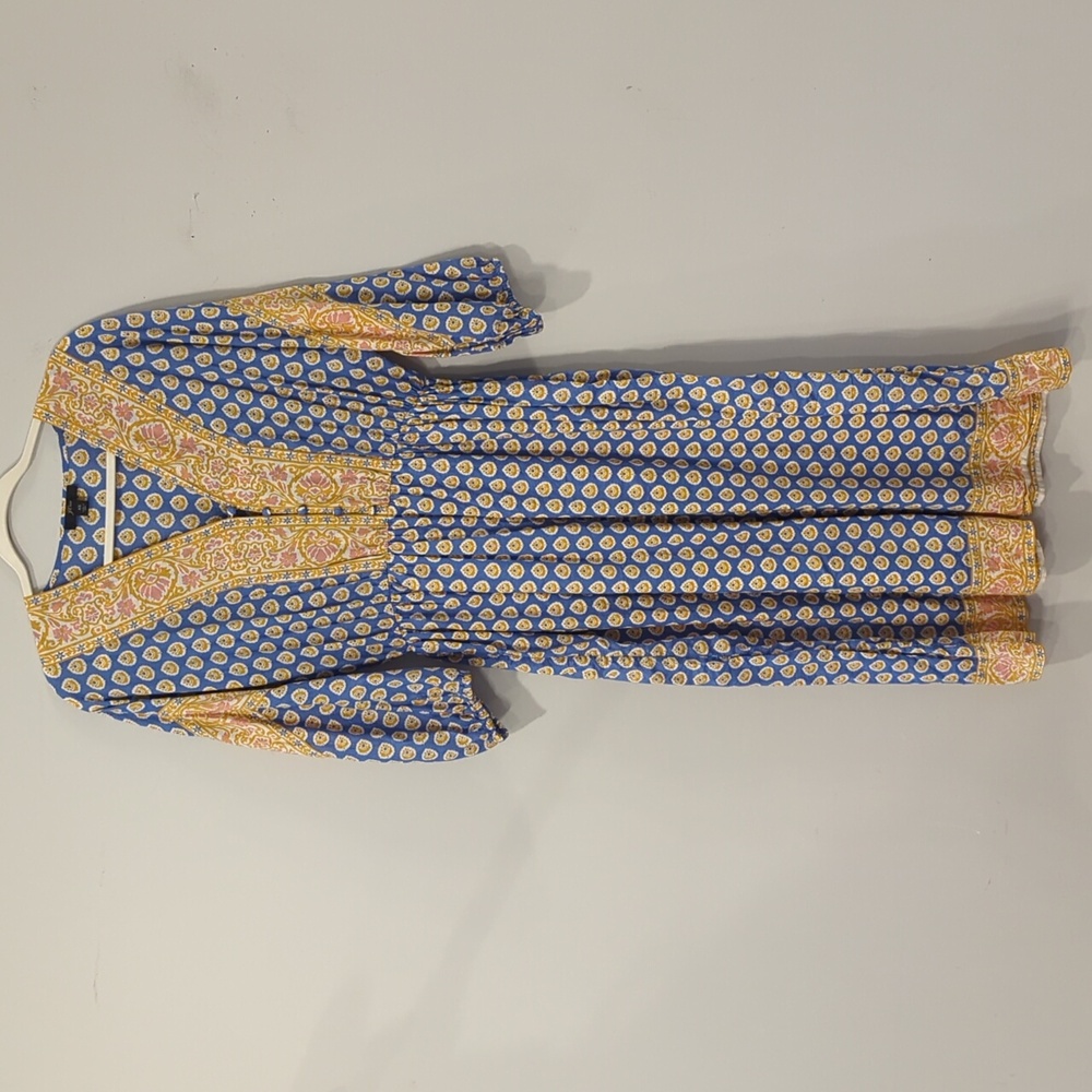 J Crew Dress Midi‎ Block Print 3/4 Sleeve size XS